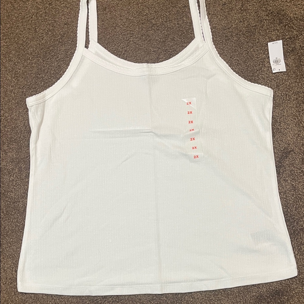 Women’s White Ribbed Tank Top - 2X